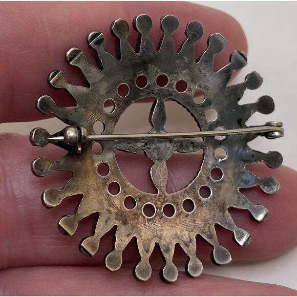 Vintage Zuni Petit Point Silver & Turquoise Brooch Pin Native American Old Pawn - Picture 7 of 11